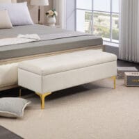 Beige Sitzbank in Samtoptik mit Stauraum, Masse 120x44x44.5cm. Bietet vielseitigen Komfort und Ordnung.