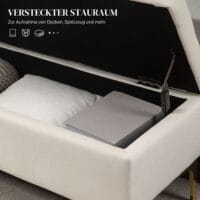 Beige Sitzbank in Samtoptik mit Stauraum, Masse 120x44x44.5cm. Bietet vielseitigen Komfort und Ordnung.