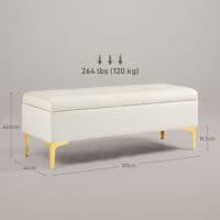 Beige Sitzbank in Samtoptik mit Stauraum, Masse 120x44x44.5cm. Bietet vielseitigen Komfort und Ordnung.