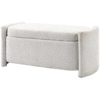 Cremefarbene Sitzbank in Samtoptik mit Stauraum, Masse 105x44x45.5cm. Eine kompakte und elegante Lösung.