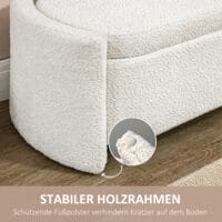 Cremefarbene Sitzbank in Samtoptik mit Stauraum, Masse 105x44x45.5cm. Eine kompakte und elegante Lösung.