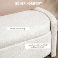 Cremefarbene Sitzbank in Samtoptik mit Stauraum, Masse 105x44x45.5cm. Eine kompakte und elegante Lösung.