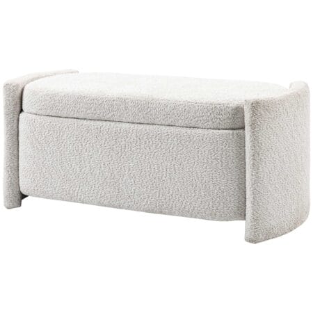 Cremefarbene Sitzbank in Samtoptik mit Stauraum, Masse 105x44x45.5cm. Eine kompakte und elegante Lösung.