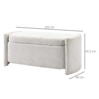 Cremefarbene Sitzbank in Samtoptik mit Stauraum, Masse 105x44x45.5cm. Eine kompakte und elegante Lösung.