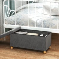 Graue faltbare Sitzbank in eleganter Samtoptik mit geräumigem Stauraum, ideal für kleine Räume und schnelle Verstauung.