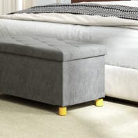 Graue faltbare Sitzbank in eleganter Samtoptik mit geräumigem Stauraum, ideal für kleine Räume und schnelle Verstauung.