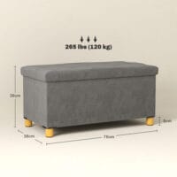 Graue faltbare Sitzbank in eleganter Samtoptik mit geräumigem Stauraum, ideal für kleine Räume und schnelle Verstauung.