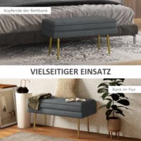Graue Sitzbank in Samtoptik mit Stauraum, Masse 79.5x37.5x43cm. Eine platzsparende und stilvolle Sitzgelegenheit.