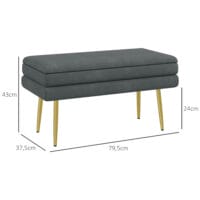 Graue Sitzbank in Samtoptik mit Stauraum, Masse 79.5x37.5x43cm. Eine platzsparende und stilvolle Sitzgelegenheit.