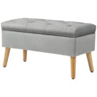 Graue Sitzbank mit stilvoller Samtoptik, integriertem Stauraum und Beinen aus massivem Gummiholz, perfekt für moderne Wohnräume.