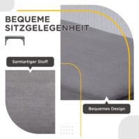 Dunkelgraue stilvolle Sitzbank in Samtoptik, vielseitig einsetzbar in verschiedenen Wohnbereichen.