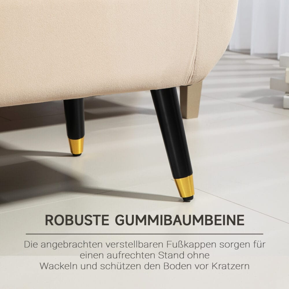 Beige Sitzbank mit Stauraum, Armlehnen und Samtoptik, Masse 107x42x65cm. Bietet maximalen Komfort und Eleganz.