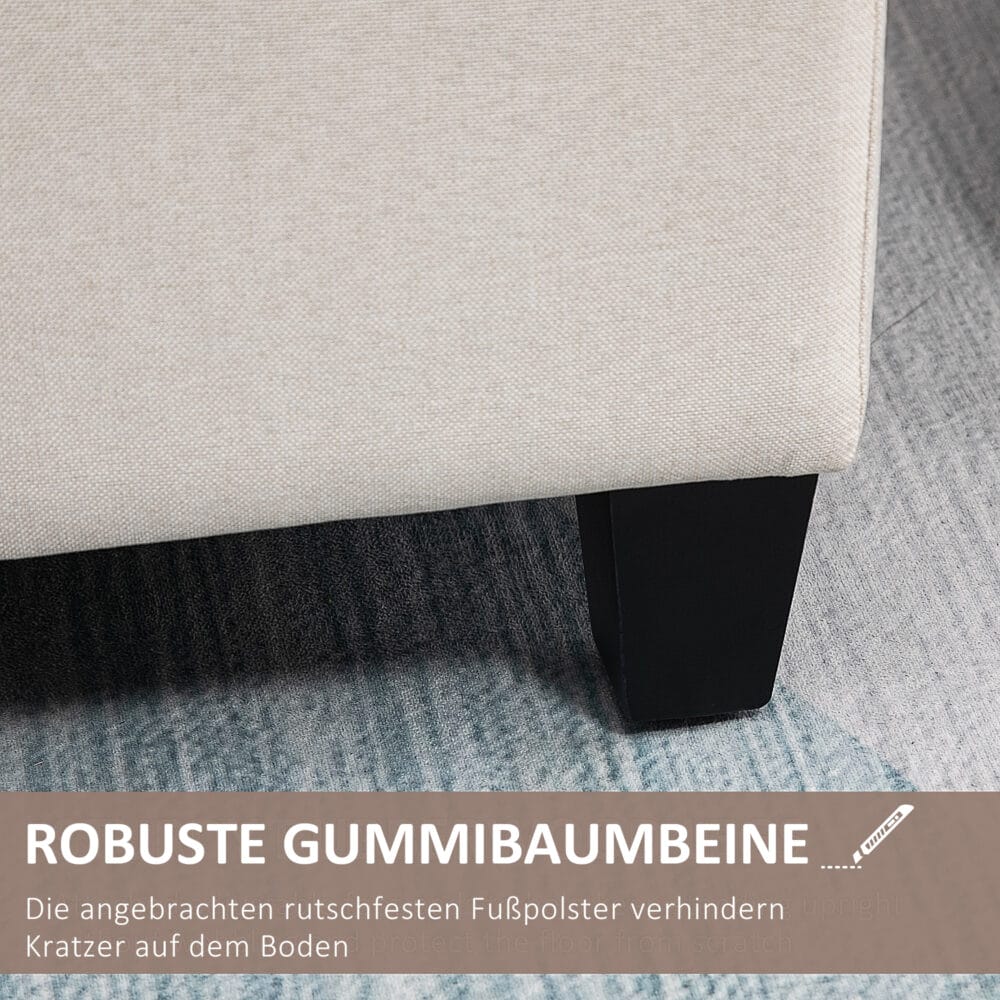 Cremeweisse Sitzbank mit Stauraum, Masse 100x40x44cm. Passt sich dezent jeder Einrichtung an und bietet zusätzlichen Stauraum.