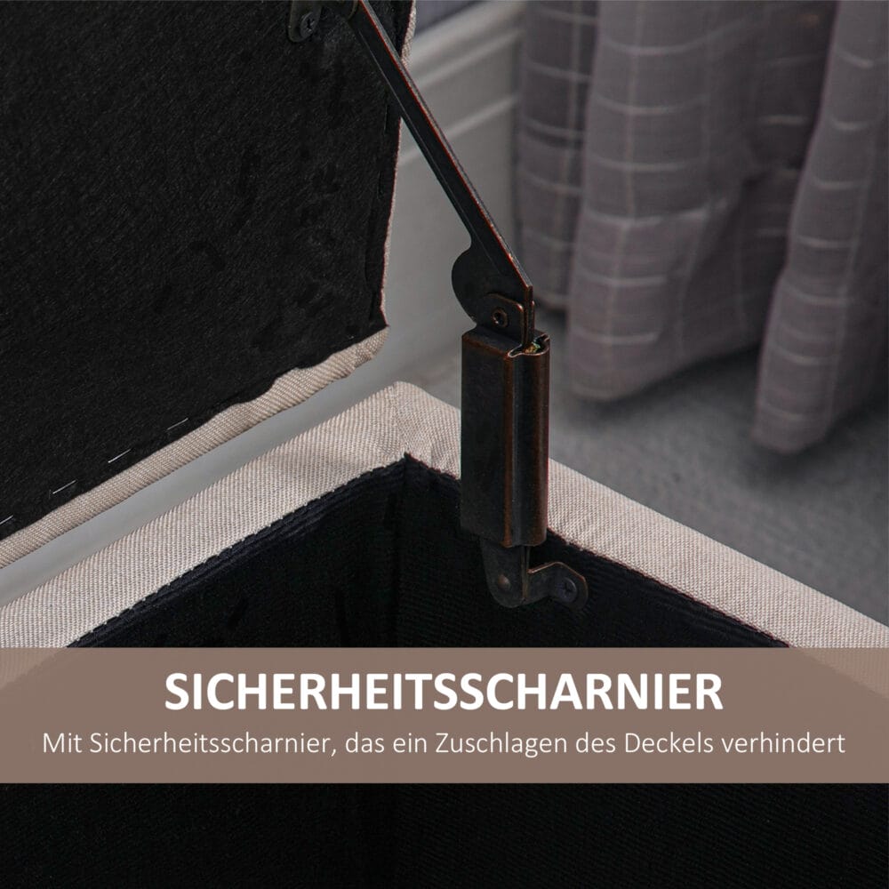 Cremeweisse Sitzbank mit Stauraum, Masse 100x40x44cm. Passt sich dezent jeder Einrichtung an und bietet zusätzlichen Stauraum.