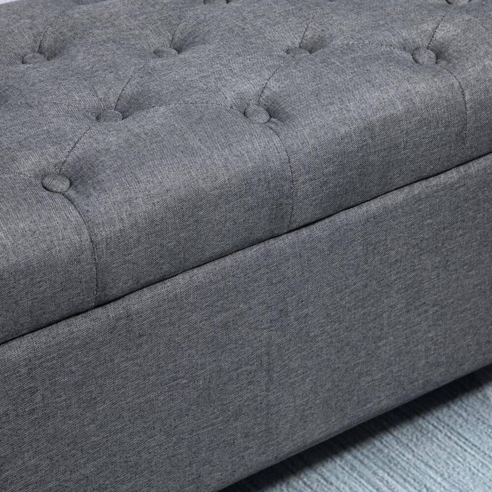 Dunkelgraue Sitzbank mit Stauraum, Masse 100x40x44cm. Eine kompakte und funktionale Aufbewahrungslösung.