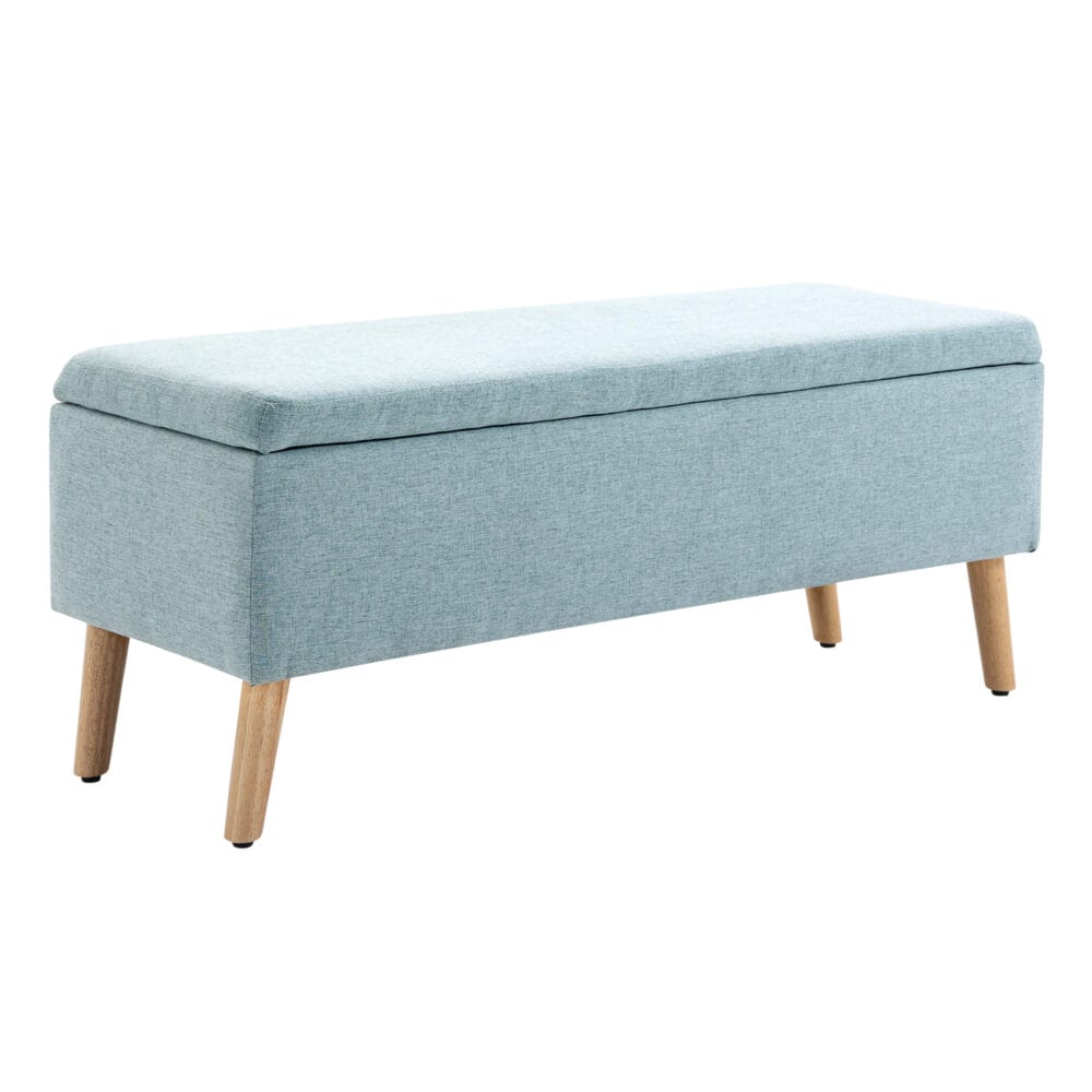 Hellgrüne Sitzbank mit Stauraum, Masse 110x39x45cm. Eine frische Farbe für ein funktionales Möbelstück.