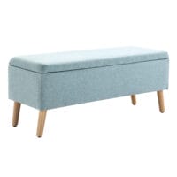 Hellgrüne Sitzbank mit Stauraum, Masse 110x39x45cm. Eine frische Farbe für ein funktionales Möbelstück.