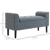 Hellgraue Sitzbank mit Stauraum in Leinenoptik, belastbar bis 130kg. Eine robuste und praktische Ergänzung für Flur oder Wohnzimmer.