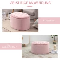 Rosa Sitzbank mit Stauraum, Masse 71x52x42cm. Eine zierliche und farbenfrohe Aufbewahrungslösung.
