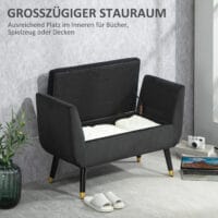 Dunkelgraue Sitzbank mit Stauraum in Samtoptik, Masse 107x42x65cm. Eine luxuriöse und funktionale Ergänzung.