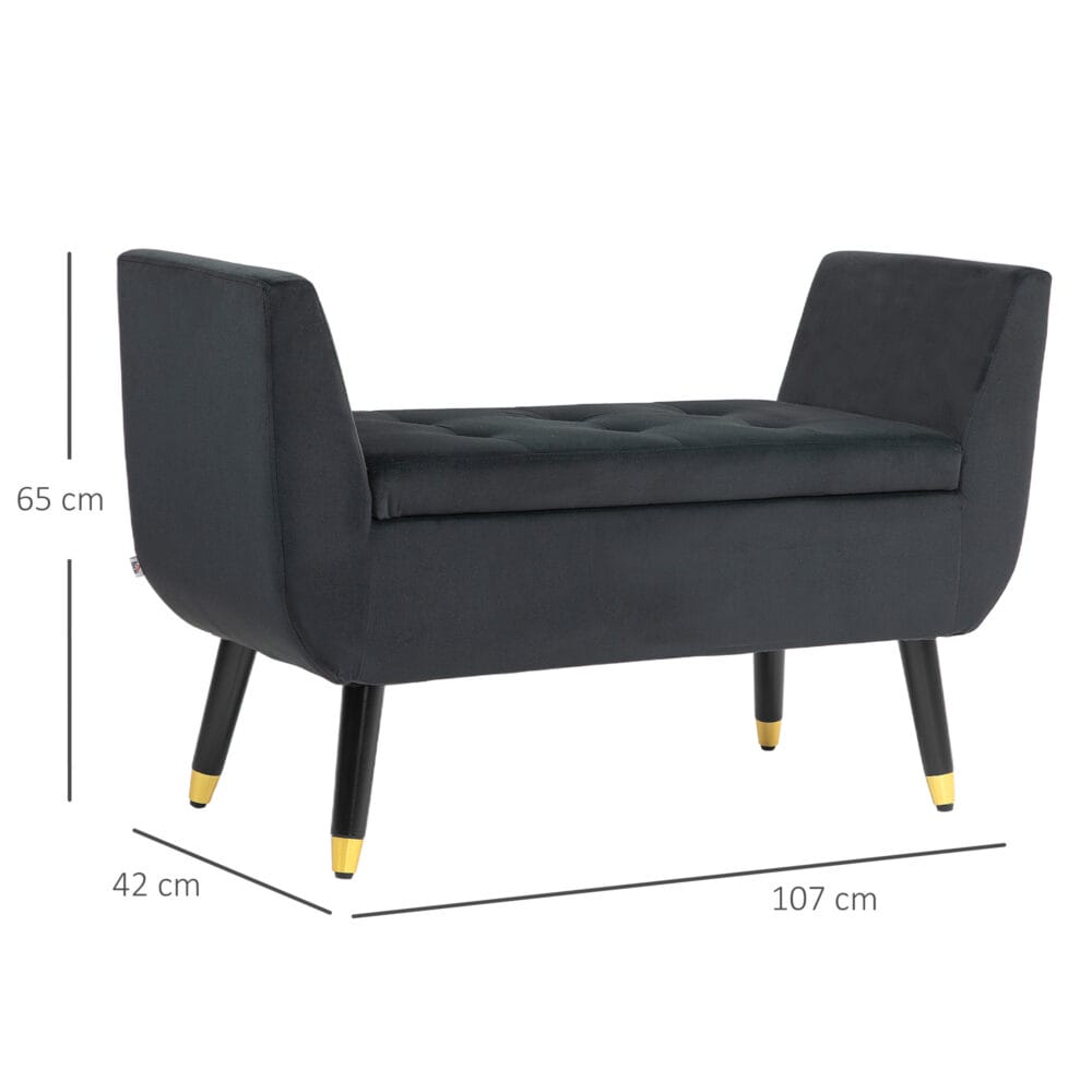 Dunkelgraue Sitzbank mit Stauraum in Samtoptik, Masse 107x42x65cm. Eine luxuriöse und funktionale Ergänzung.