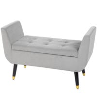 Hellgraue Sitzbank mit Stauraum in Samtoptik, Masse 107x42x65cm. Bringt Eleganz und praktische Aufbewahrung in den Raum.