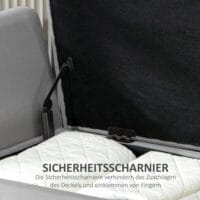 Hellgraue Sitzbank mit Stauraum in Samtoptik, Masse 107x42x65cm. Bringt Eleganz und praktische Aufbewahrung in den Raum.