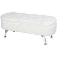 Weisse bequeme Sitzbank in kuscheliger Teddysamtoptik mit robustem Metallrahmen und grosszügigem Stauraum, ideal für Gemütlichkeit und Ordnung.