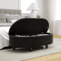 Dunkelgraue Sitzbank mit luxuriösem Velvet-Touch und integriertem Stauraum, Masse 120x46x42cm.