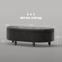 Dunkelgraue Sitzbank mit luxuriösem Velvet-Touch und integriertem Stauraum, Masse 120x46x42cm.