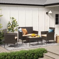 Rattan Sitzgruppe 4-teilig, Gartenbank, Sessel und Tisch, Rattan Natur