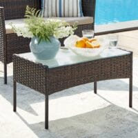 Rattan Sitzgruppe 4-teilig, Gartenbank, Sessel und Tisch, Rattan Natur