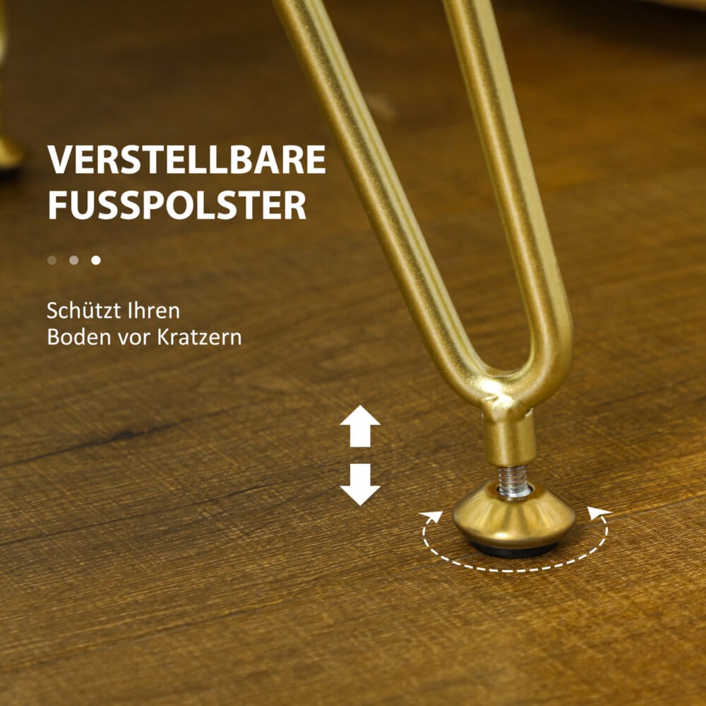 Ein cremeweisser, gepolsterter Sitzhocker mit Metallbeinen in Samtoptik, Maße 76x38x41.5cm.