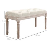 Ein cremeweisser Sitzhocker mit gepolstertem Sitz und Holzbeinen in Leinenoptik.