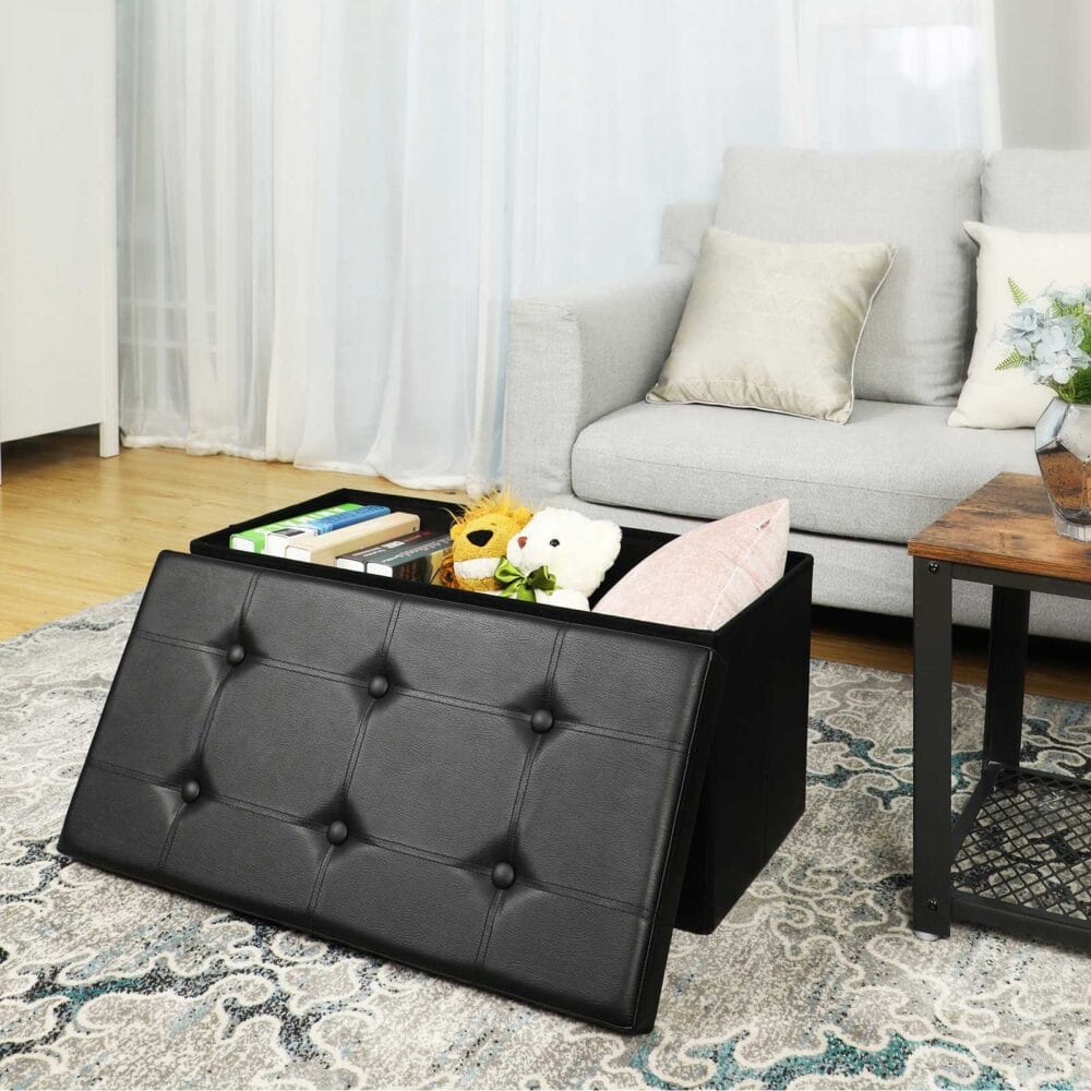 Sitztruhe zur Aufbewahrung, 76cm, Kunstleder Schwarz