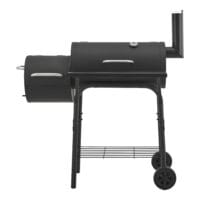 Smoker-BBQ-Wagen Fort Worth in Schwarz, Maße 115x110x64cm, kombiniert Grillen und Räuchern für kulinarischen Genuss.