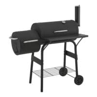 Smoker-BBQ-Wagen Fort Worth in Schwarz, Maße 115x110x64cm, kombiniert Grillen und Räuchern für kulinarischen Genuss.