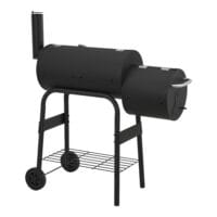 Smoker-BBQ-Wagen Fort Worth in Schwarz, Maße 115x110x64cm, kombiniert Grillen und Räuchern für kulinarischen Genuss.