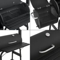 Smoker-BBQ-Wagen Fort Worth in Schwarz, Maße 115x110x64cm, kombiniert Grillen und Räuchern für kulinarischen Genuss.