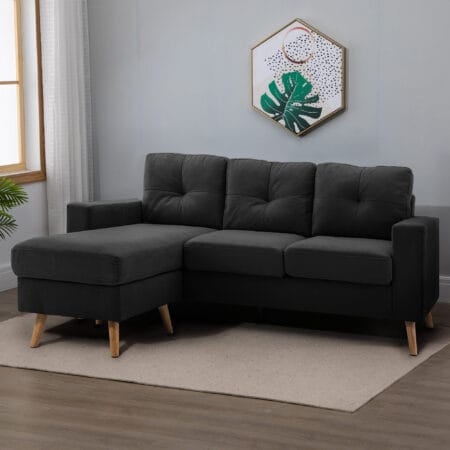 Sofa Ecksofa L-Form Chaiselongue 193x136x85cm Schwarz - Grosszügiges Ecksofa mit Chaiselongue, in Schwarz.