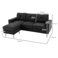 Sofa Ecksofa L-Form Chaiselongue 193x136x85cm Schwarz - Grosszügiges Ecksofa mit Chaiselongue, in Schwarz.