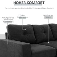 Sofa Ecksofa L-Form Chaiselongue 193x136x85cm Schwarz - Grosszügiges Ecksofa mit Chaiselongue, in Schwarz.