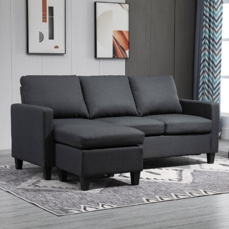 Sofa Ecksofa L-Form Chaiselongue 197x139x91cm Dunkelgrau - Stilvolles L-förmiges Ecksofa in Dunkelgrau.