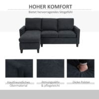 Sofa Ecksofa L-Form Chaiselongue 197x139x91cm Dunkelgrau - Grosses Ecksofa in L-Form, Dunkelgrau.