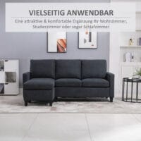 Sofa Ecksofa L-Form Chaiselongue 197x139x91cm Dunkelgrau - Grosses Ecksofa in L-Form, Dunkelgrau.