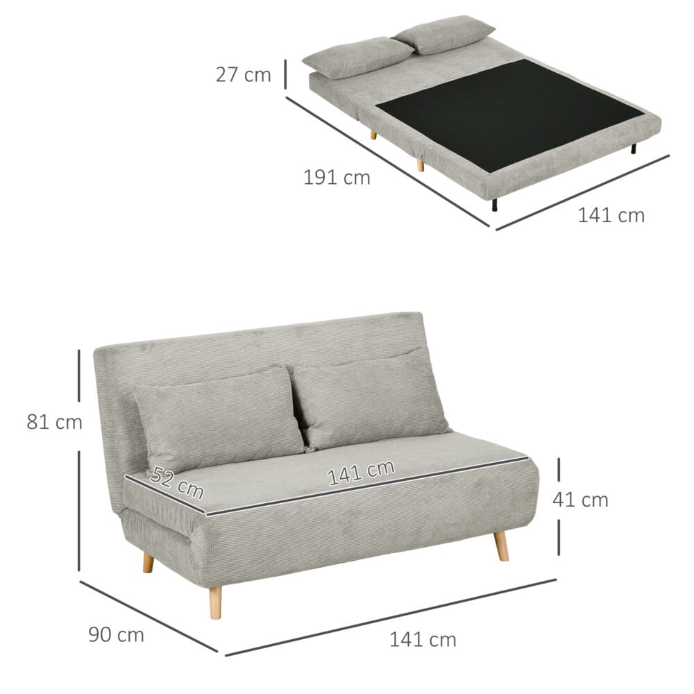 Sofa Gästebett Klappbett mit Rückenkissen 141x90x81cm Grau - Praktisches Gästebett mit Rückenlehne.