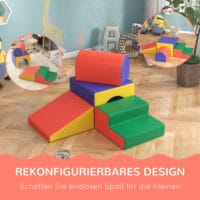 4er-Set Softbausteine aus Kunstleder und EPE, ideal für Kinder von 1-3 Jahren. Weiche und strapazierfähige Bausteine für erste Konstruktionen.