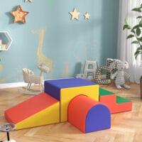 4er-Set Softbausteine aus Kunstleder und EPE, ideal für Kinder von 1-3 Jahren. Weiche und strapazierfähige Bausteine für erste Konstruktionen.
