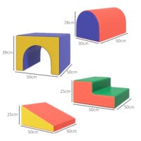 4er-Set Softbausteine aus Kunstleder und EPE, ideal für Kinder von 1-3 Jahren. Weiche und strapazierfähige Bausteine für erste Konstruktionen.
