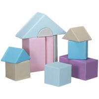 Bunte 11-teilige Softbausteine aus Kunstleder, ideal für Kinder von 1-3 Jahren. Weich und sicher zum Spielen und Bauen.